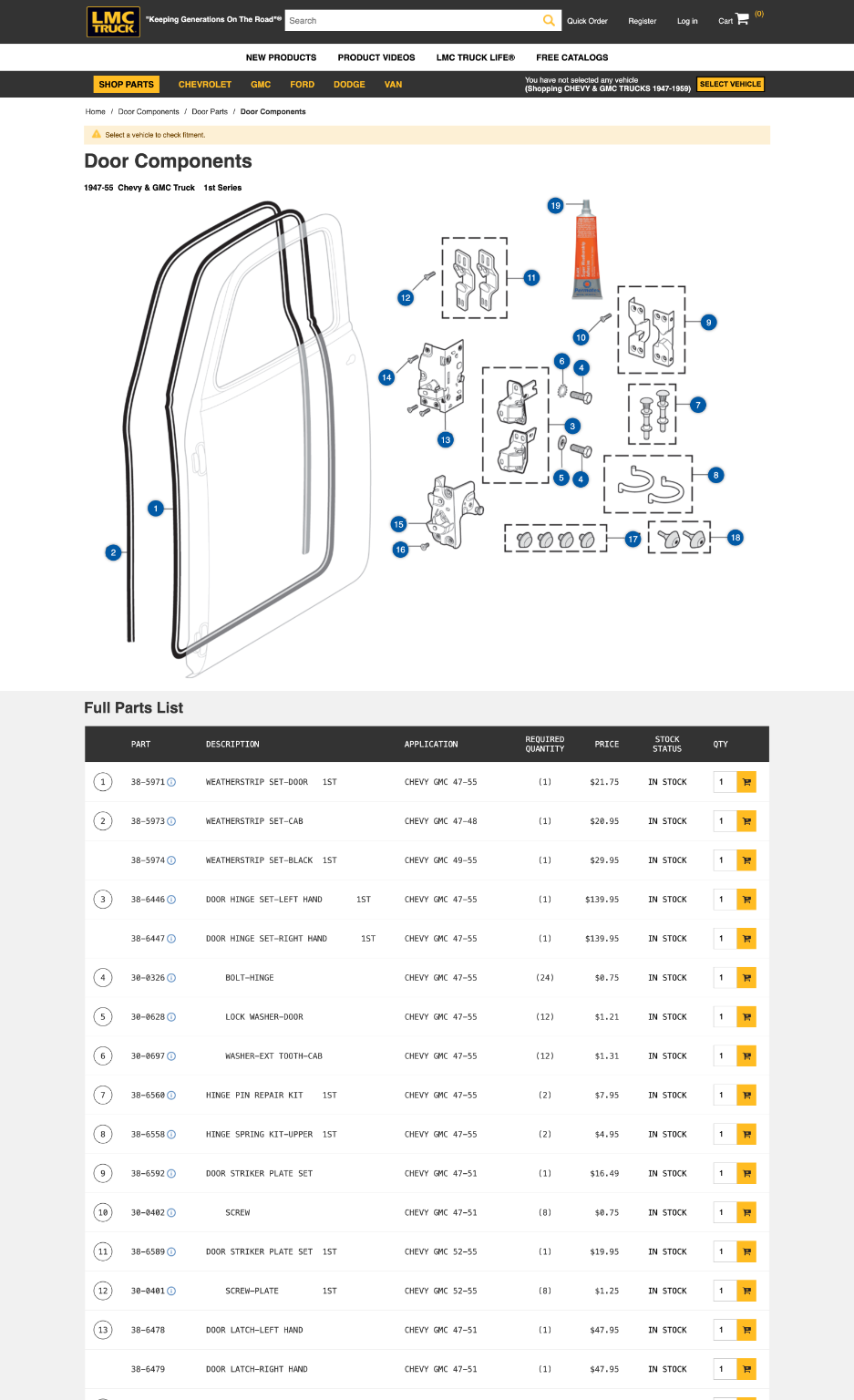 LMC Truck auto part fitment tool experience
