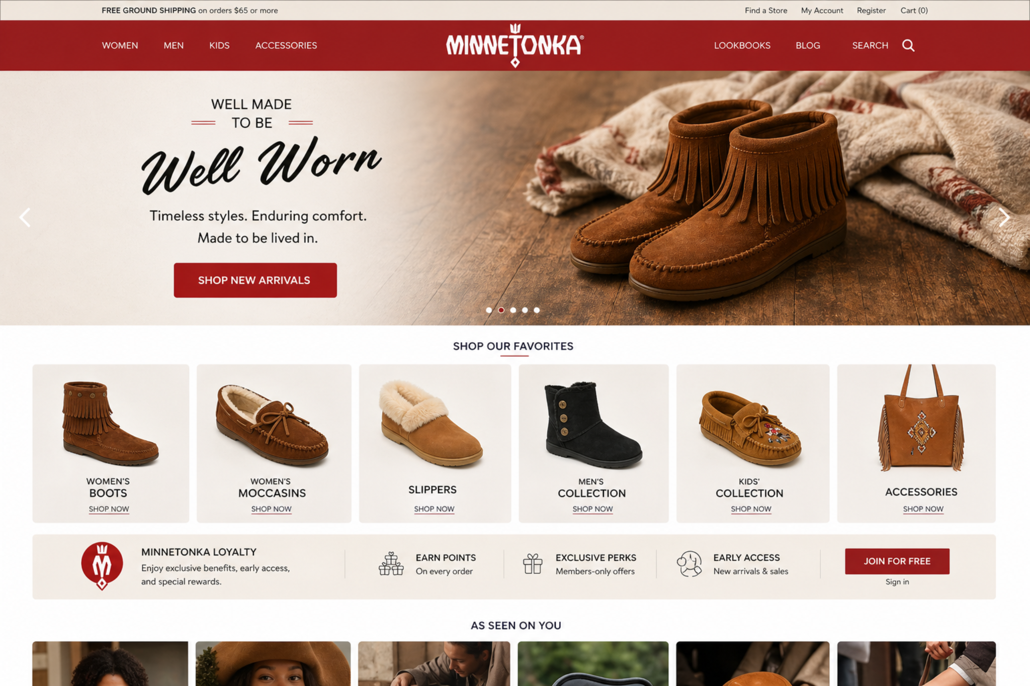 Minnetonka homepage and loyalty ecommerce design